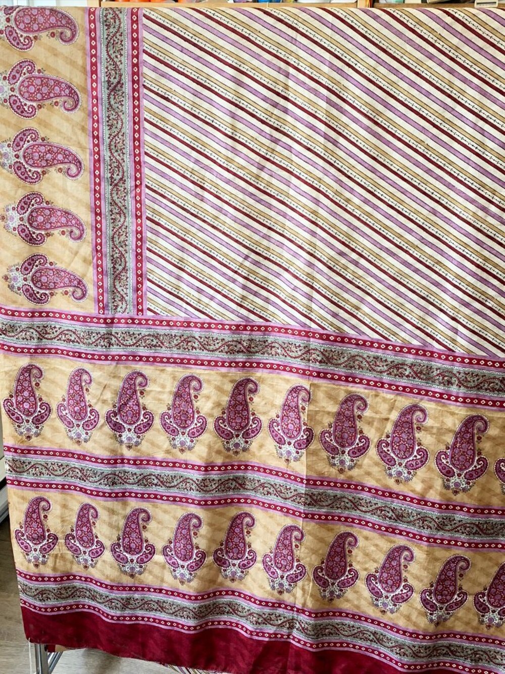 Fabric | Vintage 5yd Sari, As-Is for Crafts or Decor, Traditional Paisley